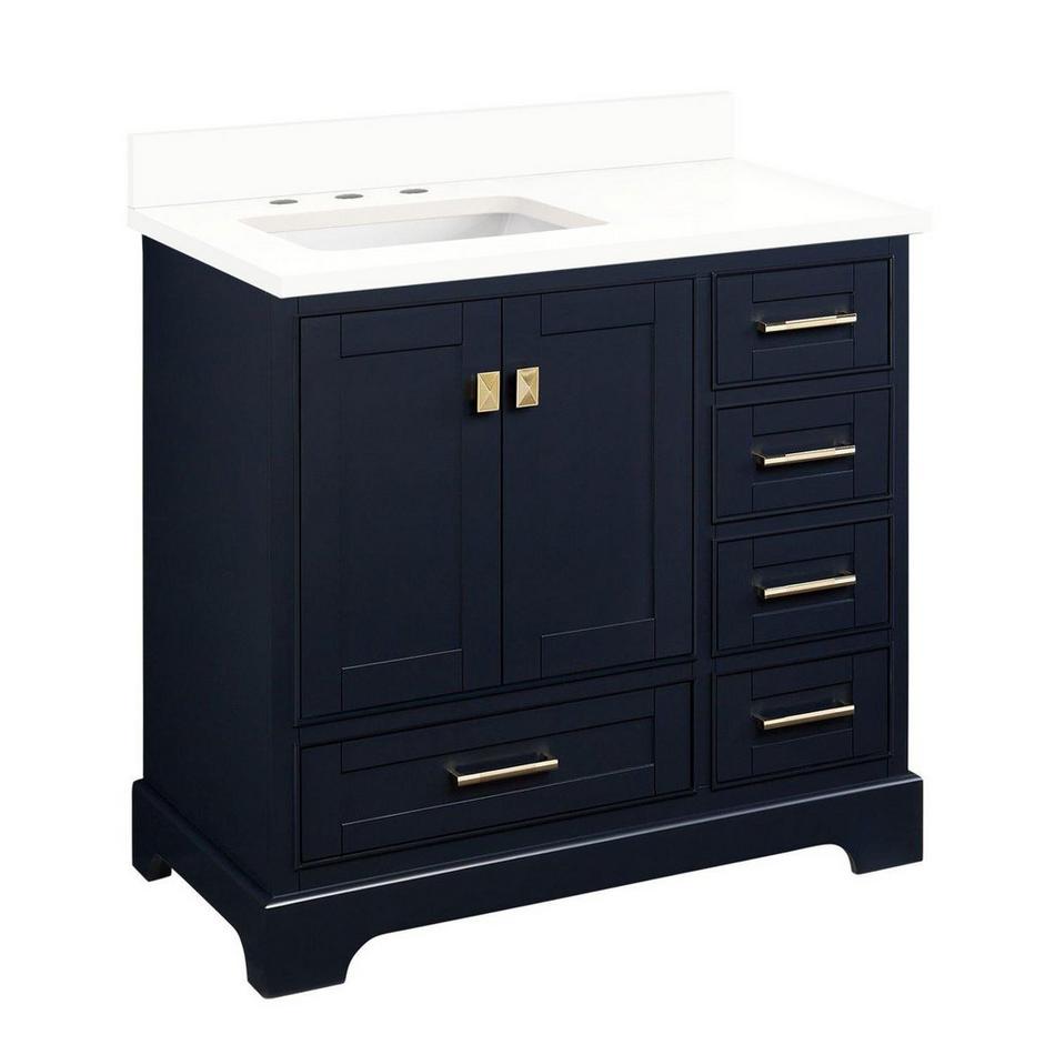 36" Quen Vanity With Left Offset Rect Undermount Sink - Midnight Navy Blue-Arctic White - Widespread, , large image number 0