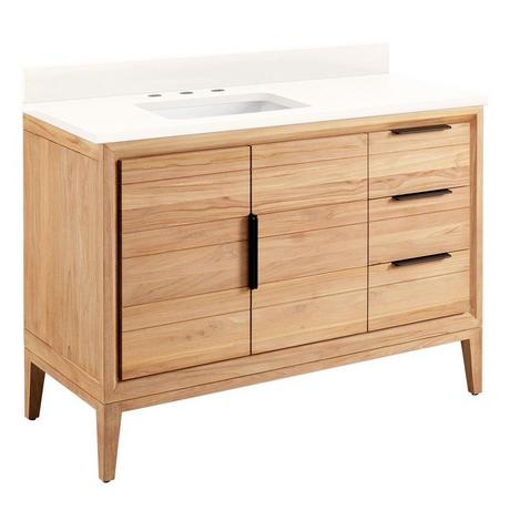 48" Aliso Teak Vanity for Left Offset Rectangular Undermount Sink - Natural Teak