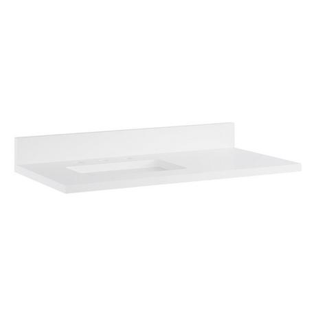 37" X 22" 3CM Quartz Vanity Top with Left Offset Rectangular Sink - Arctic White - 8" Faucet Holes