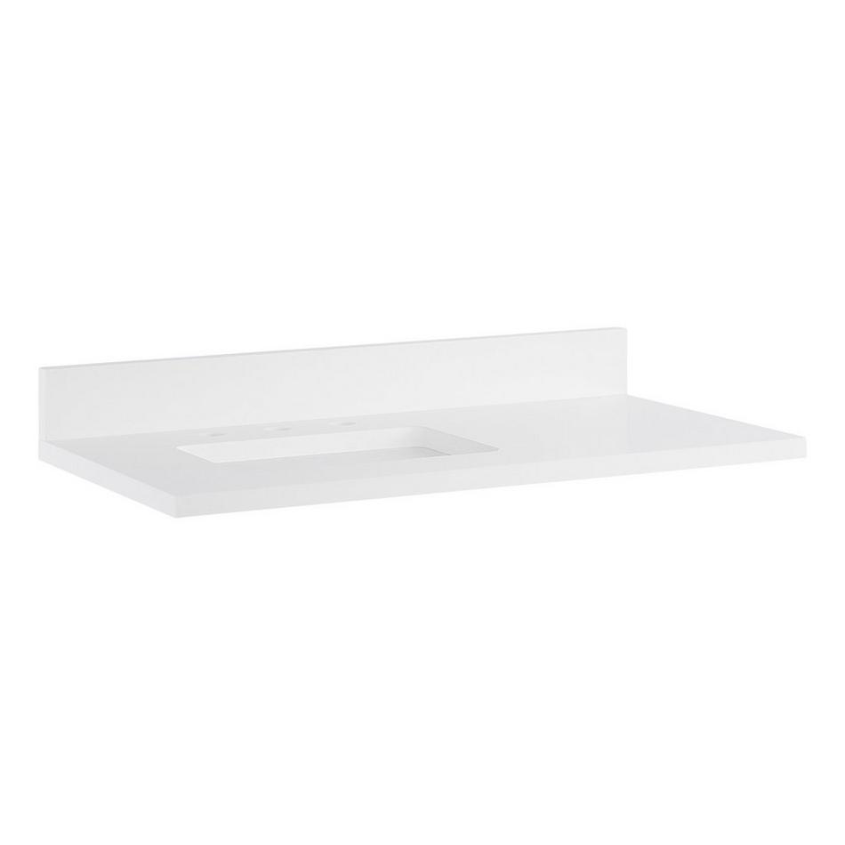 37" X 22" 3CM Quartz Vanity Top with Left Offset Rectangular Sink - Arctic White - 8" Faucet Holes, , large image number 0