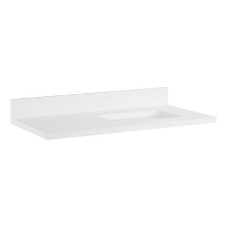 37" X 22" 3CM Quartz Vanity Top with Right Offset Rectangular Sink - Arctic White - 8" Faucet Holes