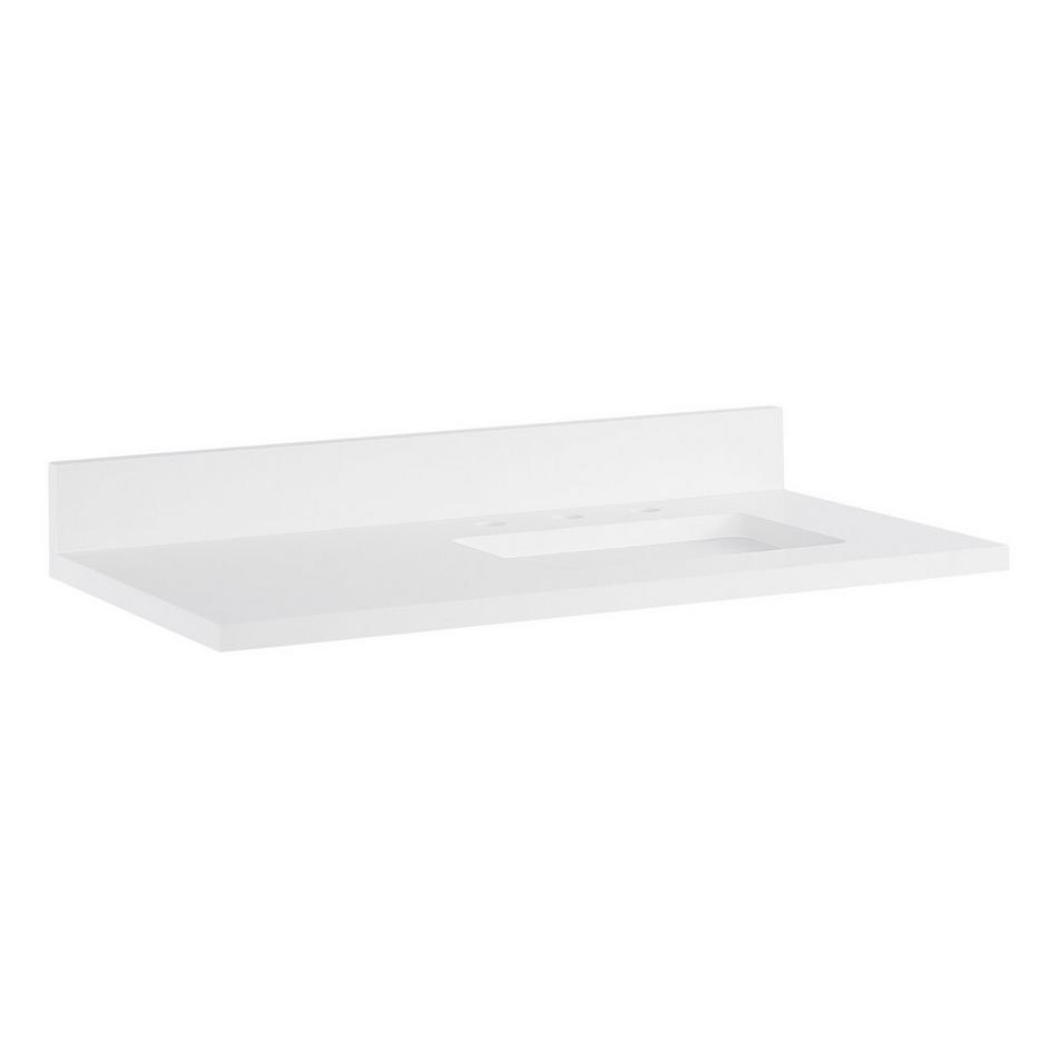 37" X 22" 3CM Quartz Vanity Top with Right Offset Rectangular Sink - Arctic White - 8" Faucet Holes, , large image number 0