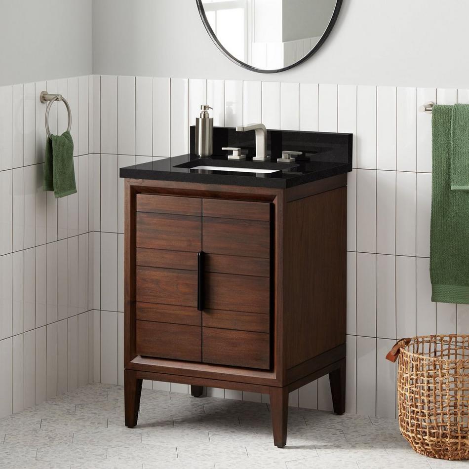 24" Aliso Teak Vanity with Rectangular Undermount Sink - Java - Carbon Black Quartz Widespread, , large image number 0