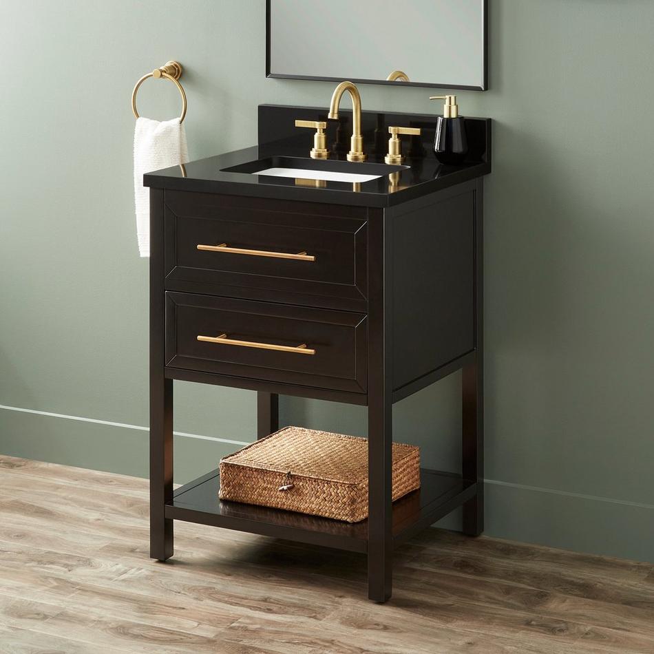 24" Robertson Console Vanity - Black - Rect Undermount - Carbon Black Quartz - 8", , large image number 0