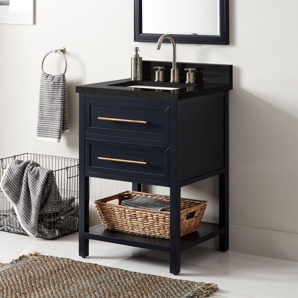 24" Robertson Mahogany Console Vanity - Midnight Blue - Carbon Black Top - 8" Holes - Rect. Sink, , large image number 0