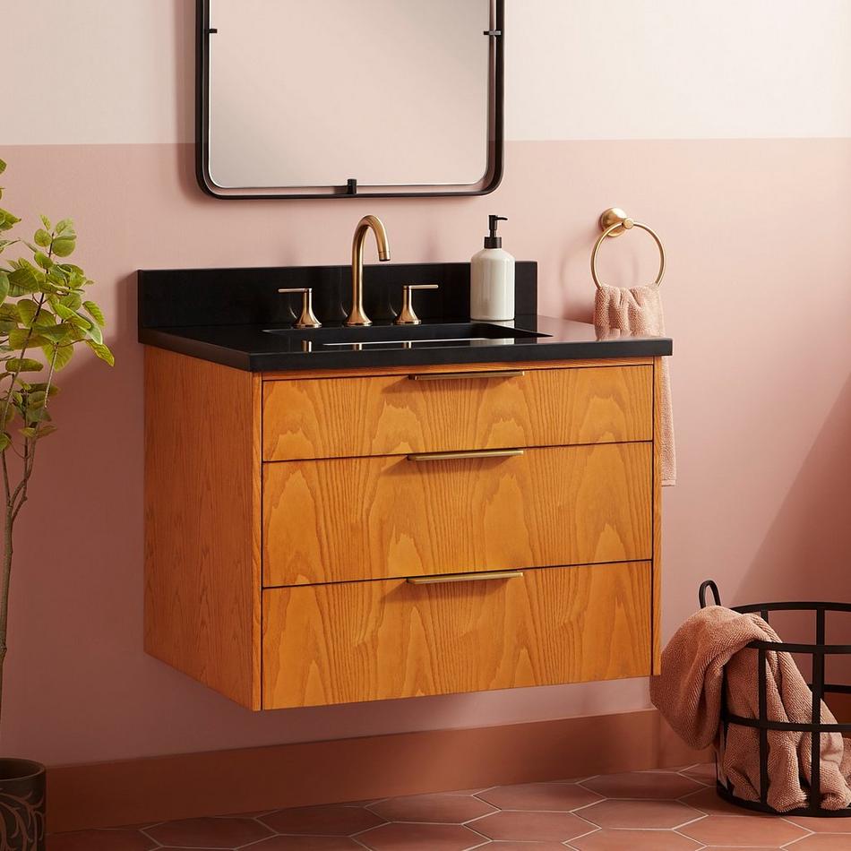 30" Dita Wall-Mount Vanity with Rectangular Undermount Sink - Honey Oak - Carbon Black Widespread, , large image number 0