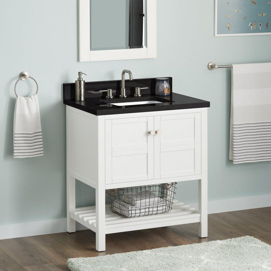 30" Olsen Console Vanity - Soft White - BN Hardware - Carbon Black Quartz - 8" - RUMB, , large image number 0