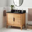 36" Aliso Teak Vanity with Rectangular Undermount Sink - Natural Teak - Carbon Black Widespread, , large image number 0