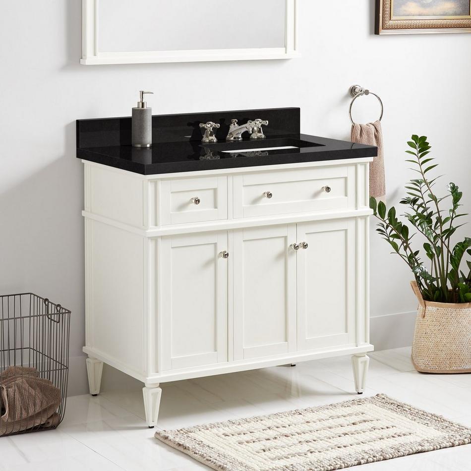36" Elmdale Vanity for Right Offset Rect Undermount Sink - White - Carbon Black Quartz 8" - Sink, , large image number 0