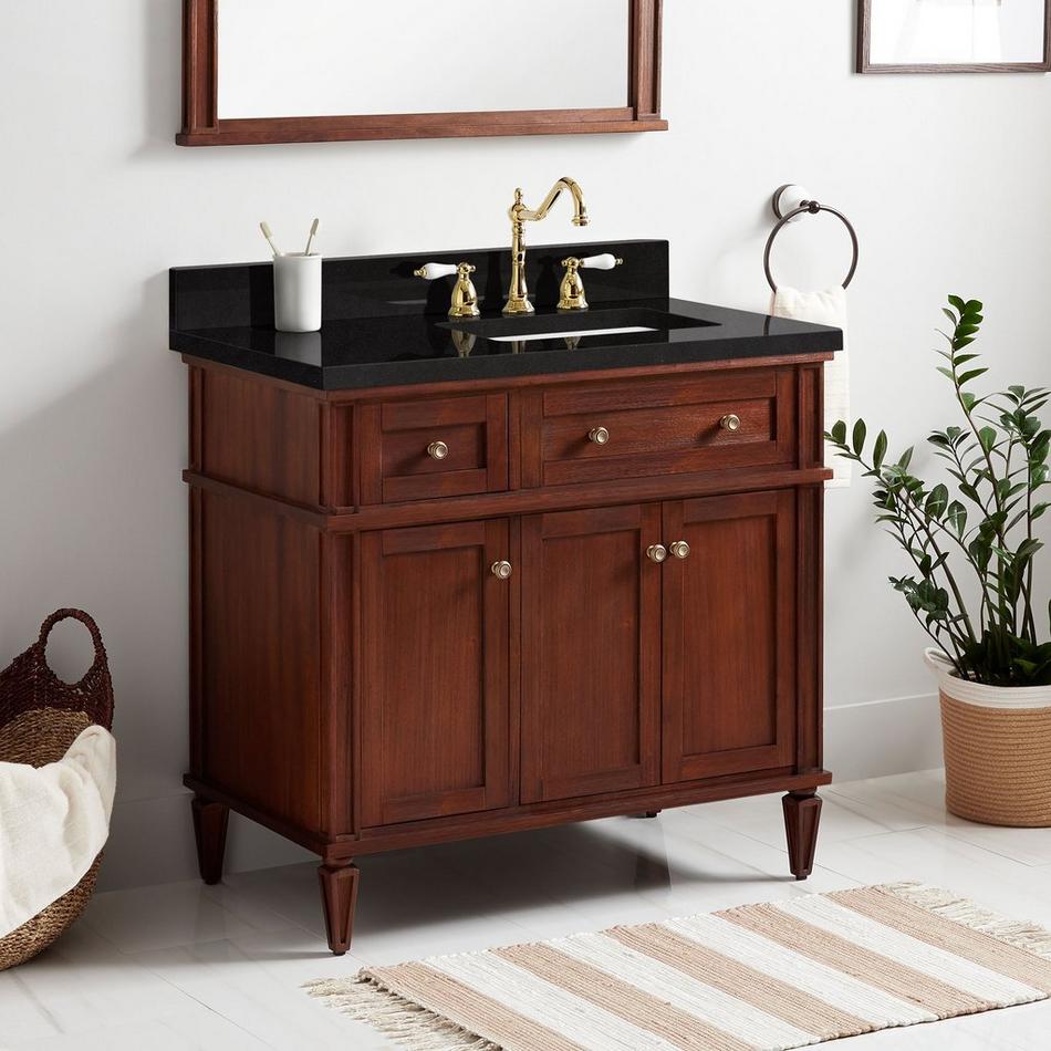 36" Elmdale Vanity for Right Offset Rect Undmnt Sink - Antique Brown - Carbon Black 8" - White Sink, , large image number 0