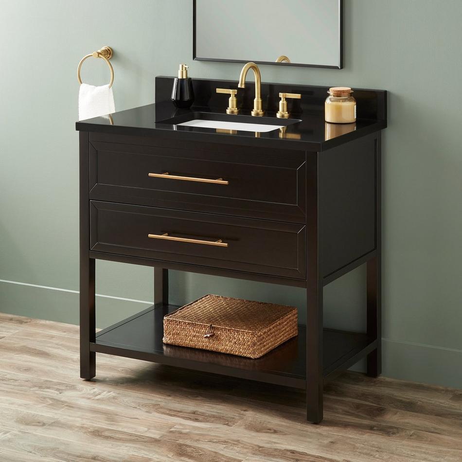 36" Robertson Console Vanity - Black - Carbon Black Quartz 8" Holes - RUM Sink, , large image number 0