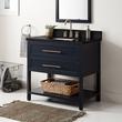 36" Robertson Vanity Cabinet - Midnight Navy Blue- Carbon Black Quartz- 8" Drillings - Rec UM Sink, , large image number 0