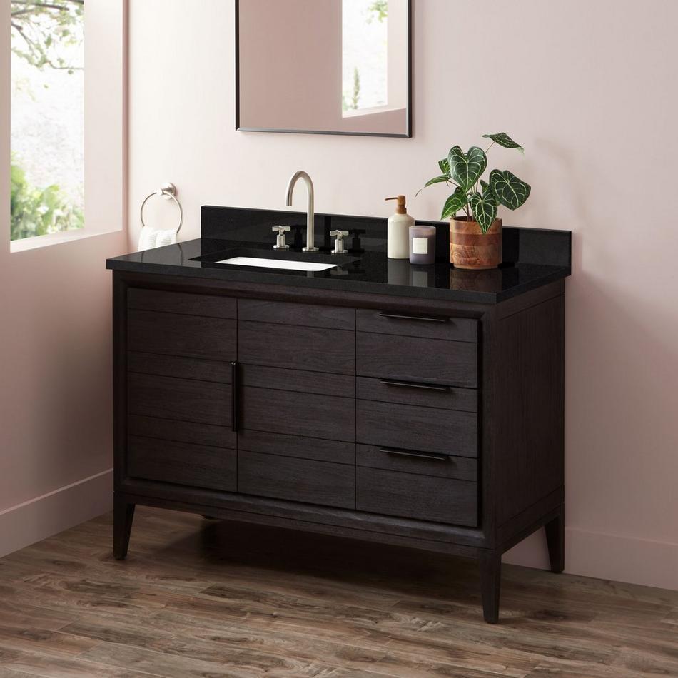 48" Aliso Teak Vanity Left Offset Rect Undermount Sink - Charred Timber Black - Carbon Black - 8", , large image number 0