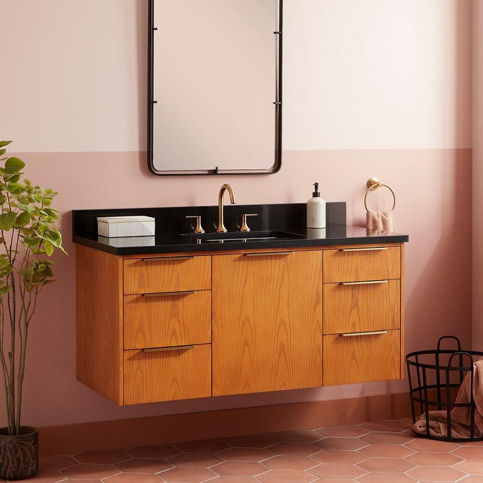 48" Dita Wall-Mount Vanity with Rectangular Undermount Sink - Honey Oak - Carbon Black Widespread, , large image number 0