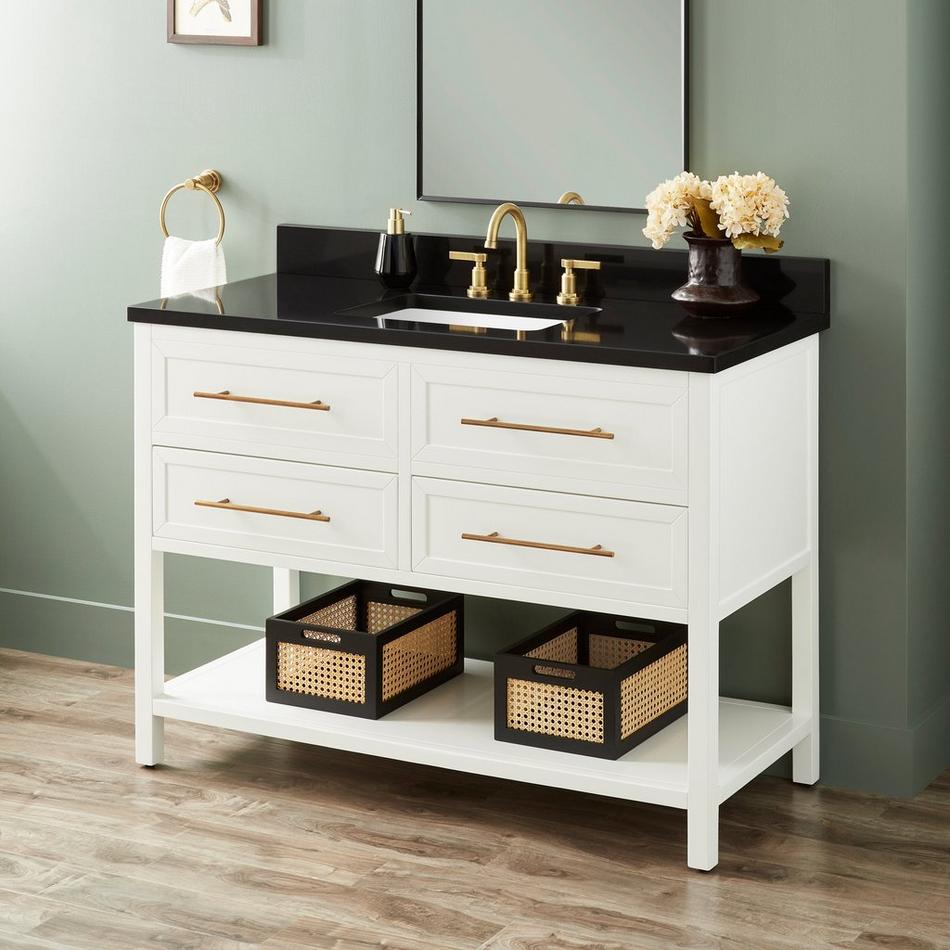 48" Robertson Vanity Cabinet - Bright White - Carbon Black Quartz 8" Holes - RUM Sink, , large image number 0