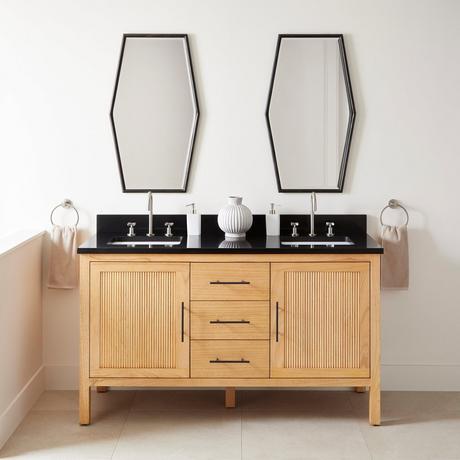 60" Ayanna Mindi Double Vanity with Rectangular Undermount Sinks - Natural Mindi