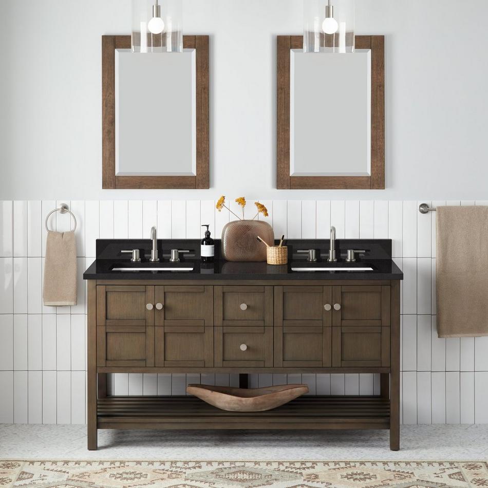60" Olsen Double Console Vanity - Ash Brown - BN HW - Carbon Black Widespread, White RUM Sinks, , large image number 0