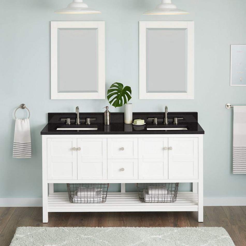 60" Olsen Double Console Vanity - Soft White - BN HW - Carbon Black Widespread, White RUM Sinks, , large image number 0