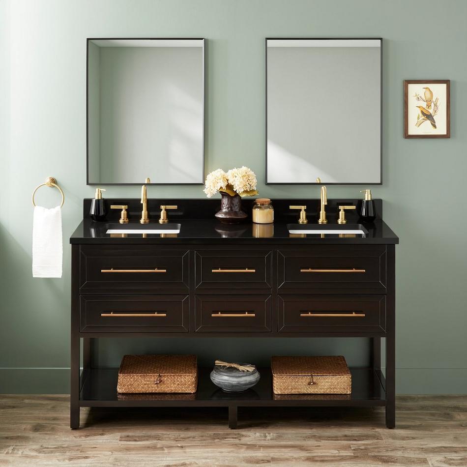 60" Robertson Double Console Vanity - Black - Carbon Black Quartz Widespread, White RUM Sinks, , large image number 0