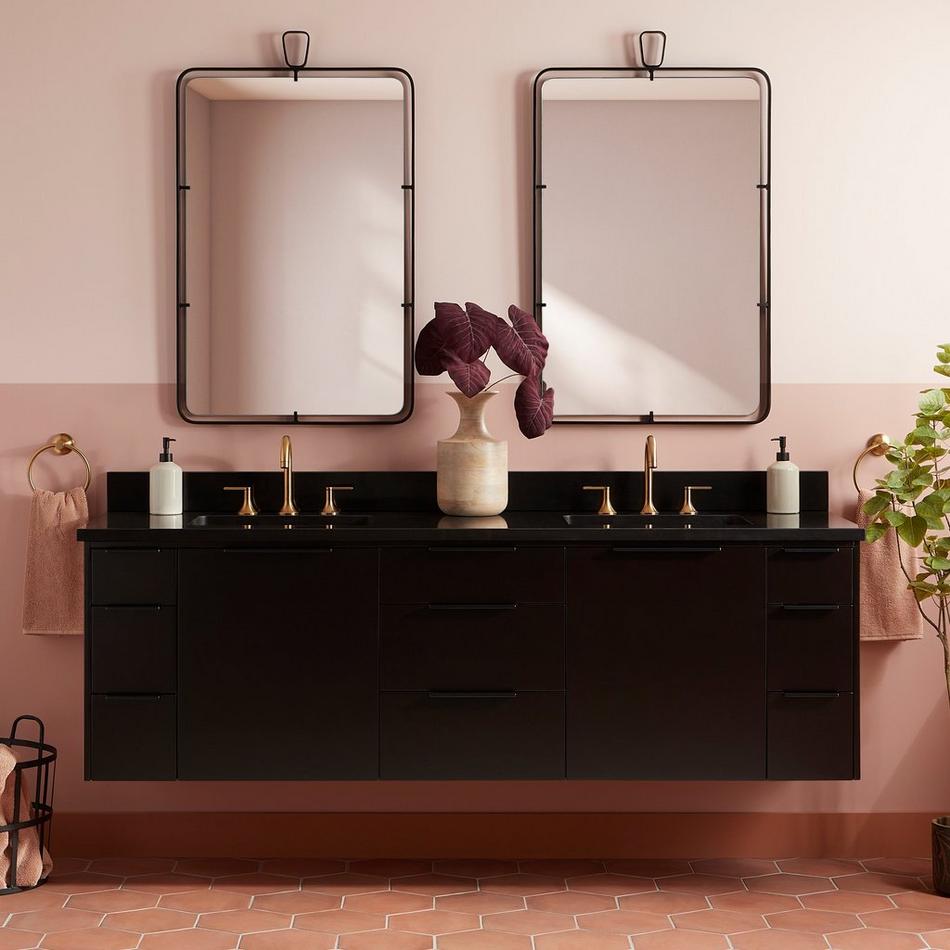 72" Dita Wall-Mount Double Vanity with Rect Undermount Sinks - Black - Carbon Black Widespread, , large image number 0