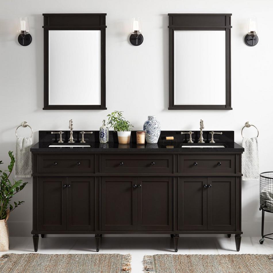 72" Elmdale Double Vanity for Rect Undmnt Sinks-Charcoal Black-Carbon Black Quartz 8"-Wh Sinks, , large image number 0
