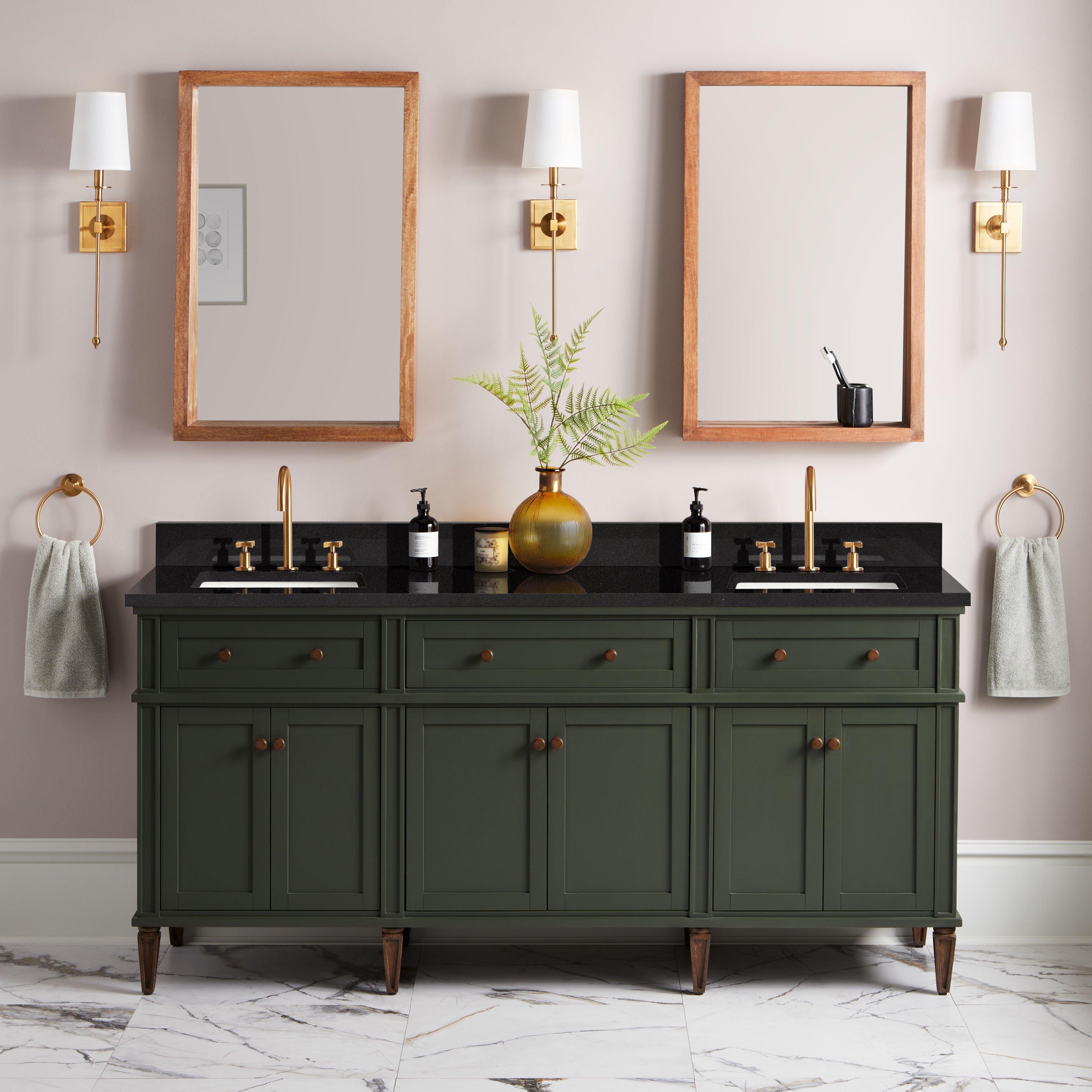 72" Elmdale Vanity with Rectangular Undermount Sinks - Dark Olive Green ...