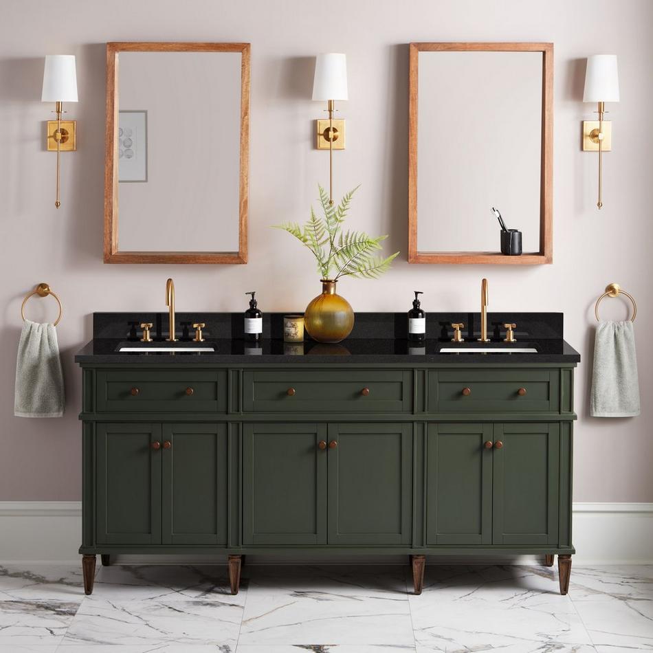 72" Elmdale Vanity with Rectangular Undermount Sinks - Dark Olive Green - Carbon Black - Widespread, , large image number 0