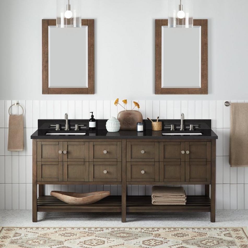 72" Olsen Double Console Vanity - Ash Brown - BN Hdwe - Undermount - Rectangle - Carbon Black - 8", , large image number 0