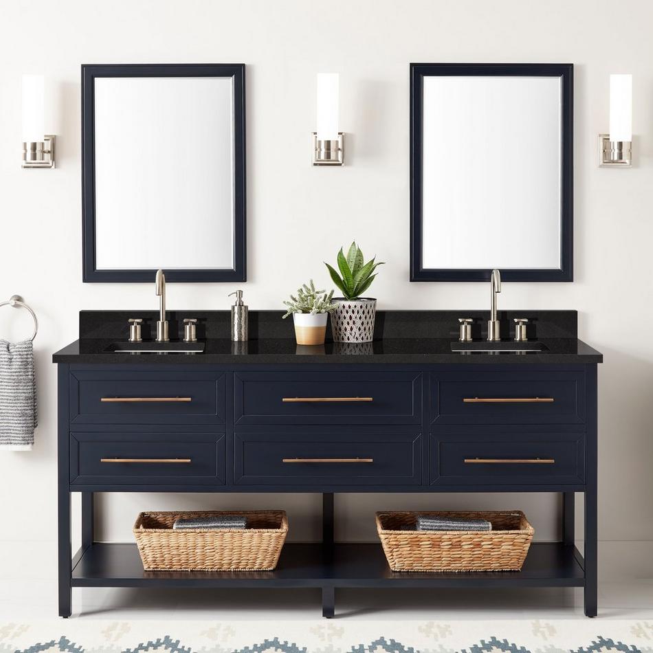 72" Robertson Dbl for Rect Undermount  - Midnight Navy - Carbon Black Quartz 8" - Sink, , large image number 0