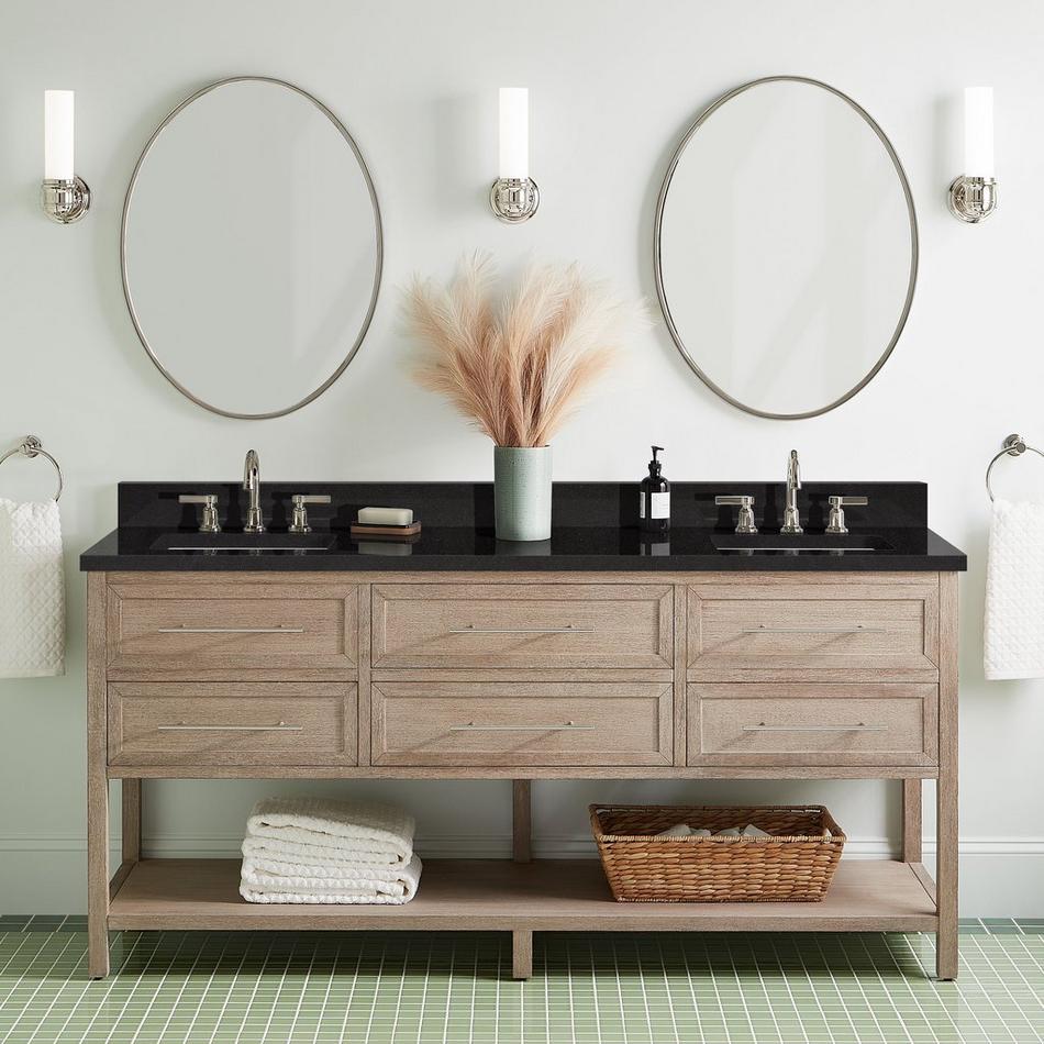 72" Robertson Vanity with Rectangular Undermount Sinks - Brushed White - Carbon Black - Widespread, , large image number 0