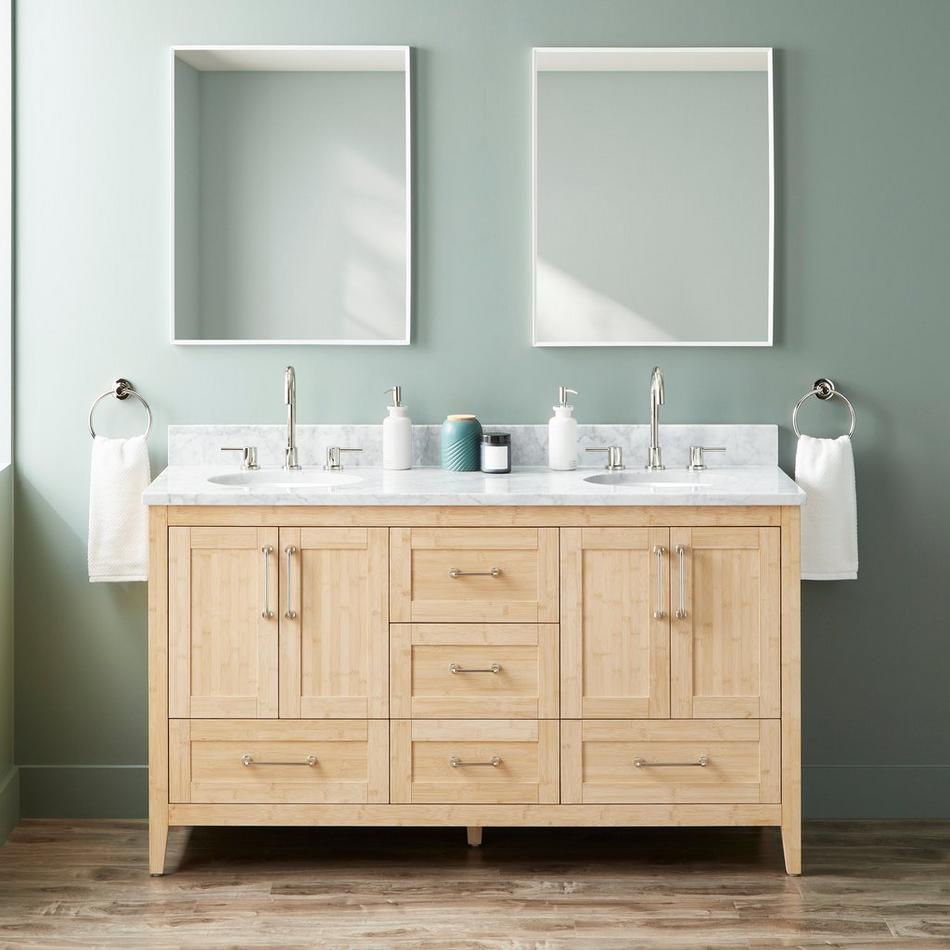 60" Arrietty Vanity with Outlets - Undermount Sinks - Natural Bamboo, , large image number 0