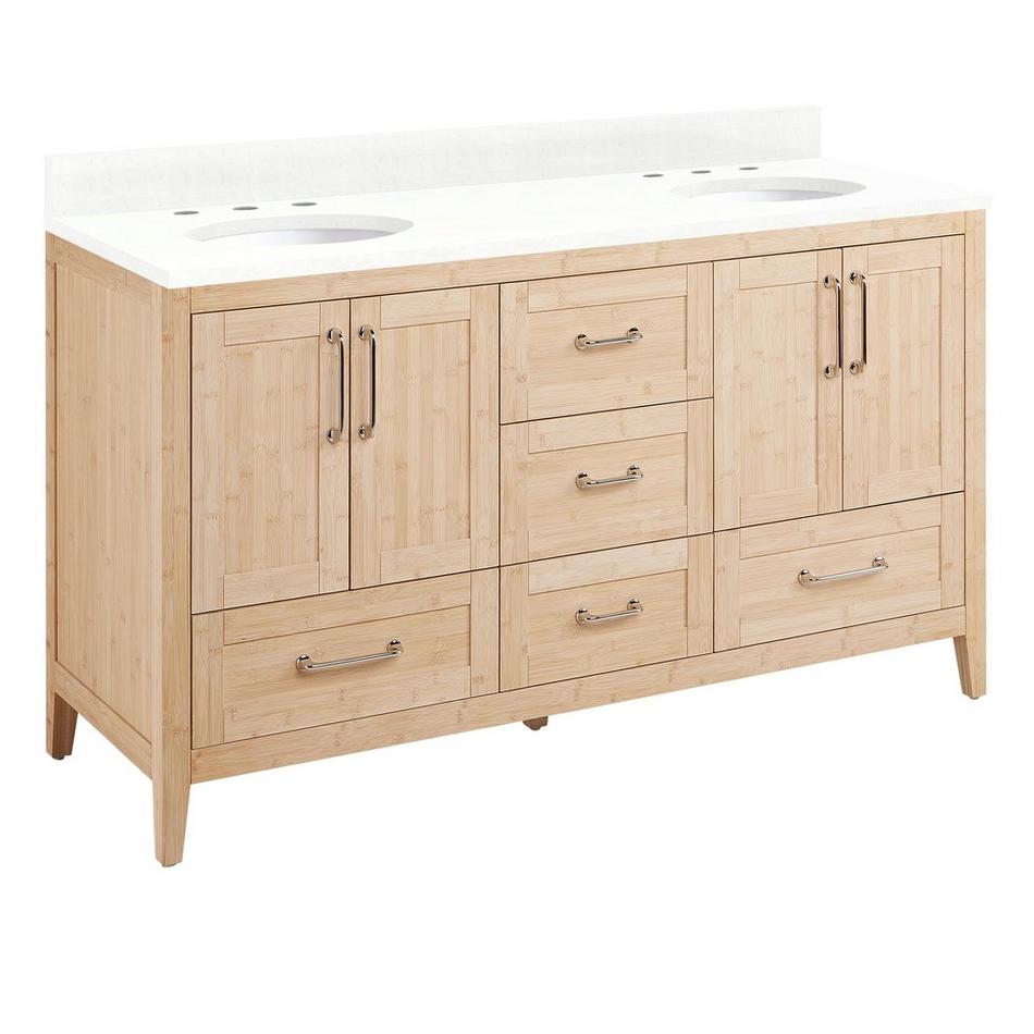 60" Arrietty Vanity with Outlets - Undermount Sinks - Natural Bamboo - Feathered White - 8", , large image number 0