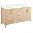 60" Arrietty Vanity with Outlets - Rect Undermount Sinks - Natural Bamboo - Feathered White - 8", , large image number 0