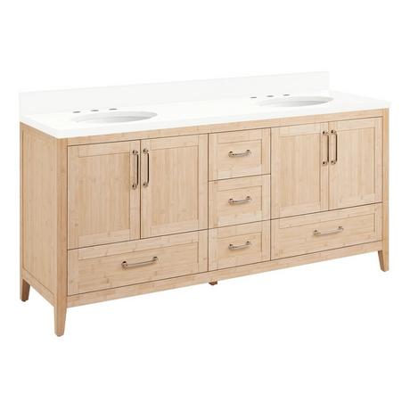 72" Arrietty Vanity with Outlets - Undermount Sinks - Natural Bamboo