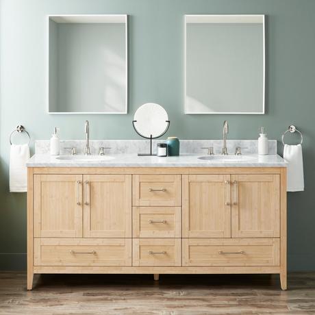 72" Arrietty Vanity with Outlets - Undermount Sinks - Natural Bamboo