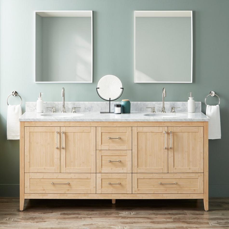 72" Arrietty Vanity with Outlets - Undermount Sinks - Natural Bamboo, , large image number 0