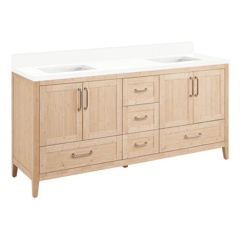 72" Arrietty Vanity with Outlets - Rect Undermount Sinks - Natural Bamboo - Arctic White - 0H, , large image number 0