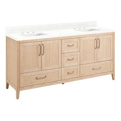 72" Arrietty Vanity with Outlets - Rect Undermount Sinks - Natural Bamboo