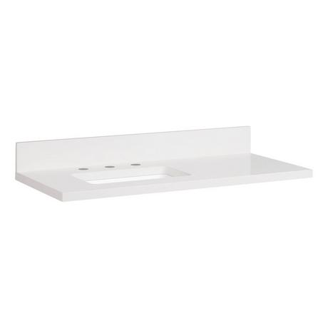 37" X 19" 3cm Quartz Narrow Vanity Top with Left Offset Rect Undermount Sink - Arctic White - 8"