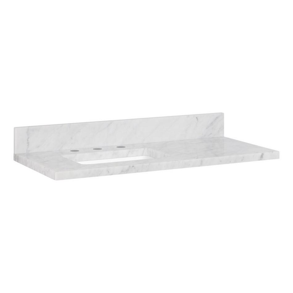 37" X 19" 3cm Marble Narrow Vanity Top with Left Offset Rect Undermount Sink - Carrara - Widespread, , large image number 0