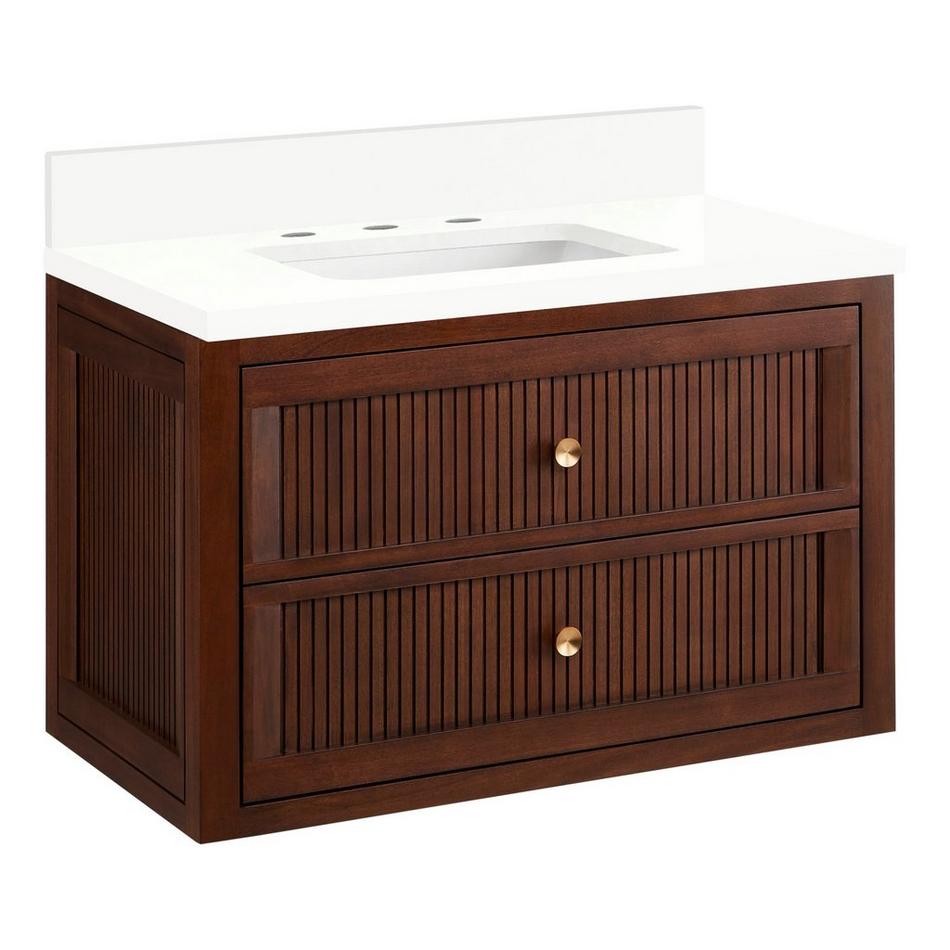 30" Nikolai Narrow Wall-Mount Vanity - Rect Undermount Sink - Winterland Walnut - Arctic White - 8", , large image number 0