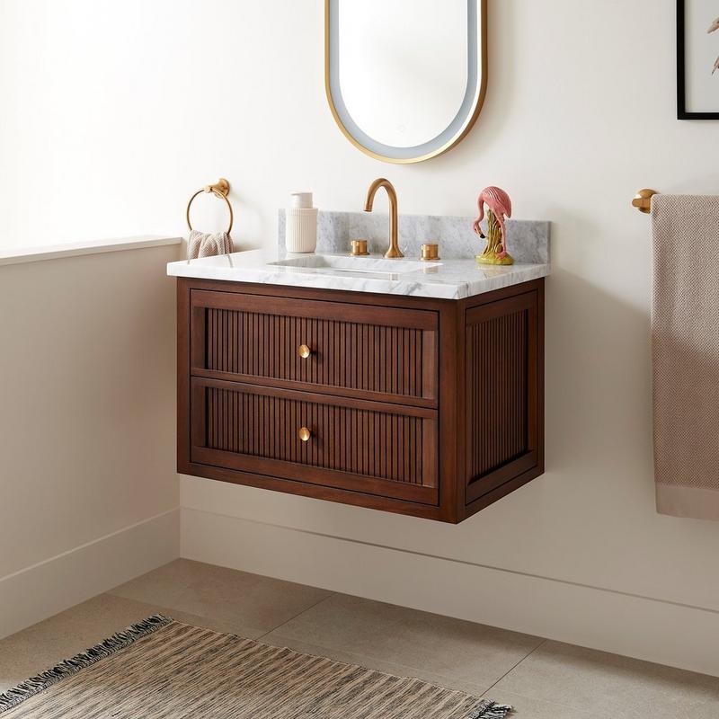 Nikolai Narrow Wall-Mount Vanity - Winterland Walnut
