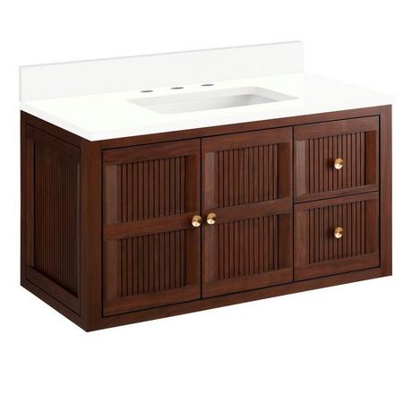 36" Nikolai Narrow Wall-Mount Vanity with Outlet - Rect Undermount Sink - Winterland Walnut