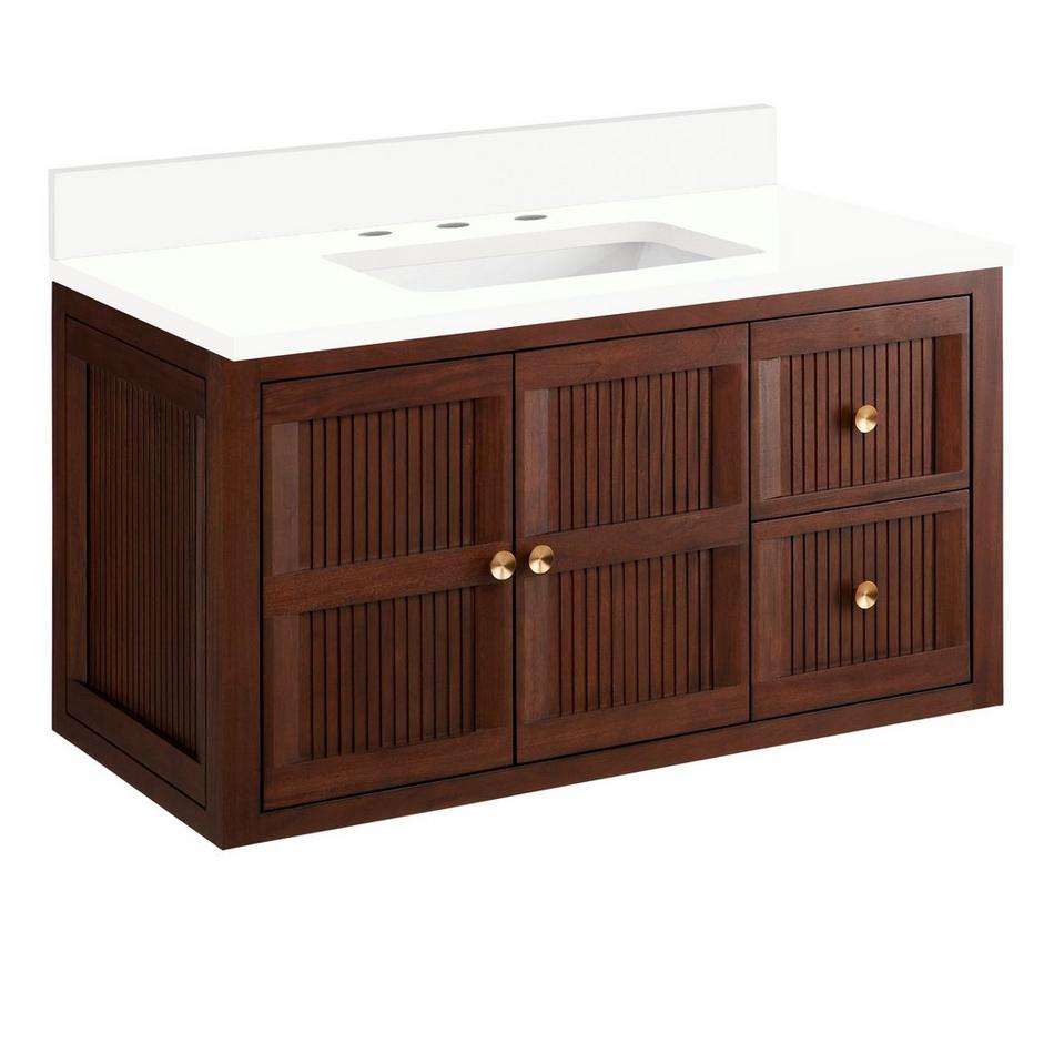 36" Nikolai Narrow Wall-Mount Vanity with Outlet - Rect Sink - Winterland Walnut - Arctic White - 8", , large image number 0