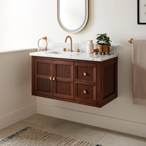 36" Nikolai Narrow Wall-Mount Vanity - Winterland Walnut