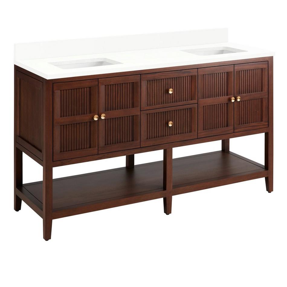 60" Nikolai Vanity with Outlets - Rect Undermount Sinks - Winterland Walnut - Arctic White - 0H, , large image number 0