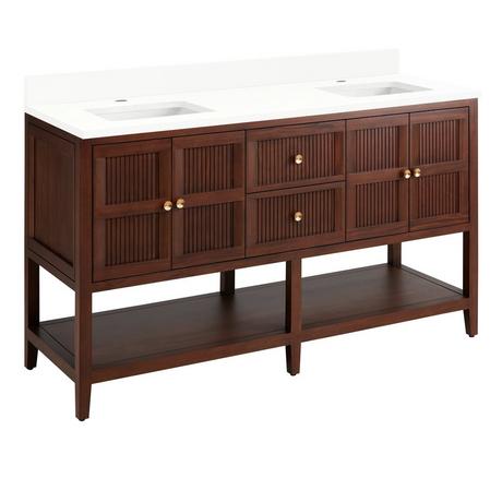 60" Nikolai Vanity with Outlets - Rect Undermount Sinks - Winterland Walnut