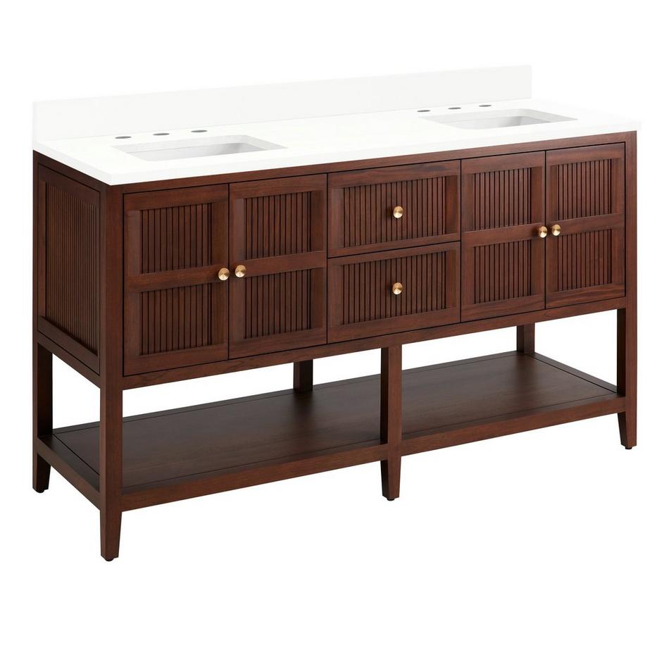 60" Nikolai Vanity with Outlets - Rect Undermount Sinks - Winterland Walnut - Arctic White - 8", , large image number 0