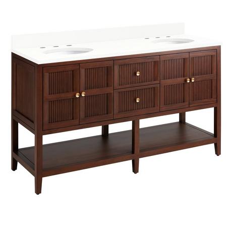 60" Nikolai Vanity with Outlets - Undermount Sinks - Winterland Walnut