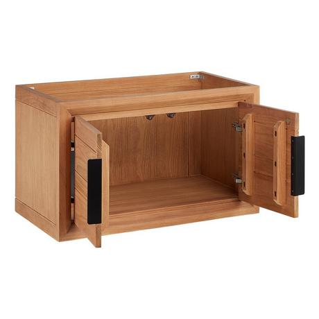 30" Aliso Narrow Wall-Mount Vanity - Outlets - Natural Teak - Cabinet Only